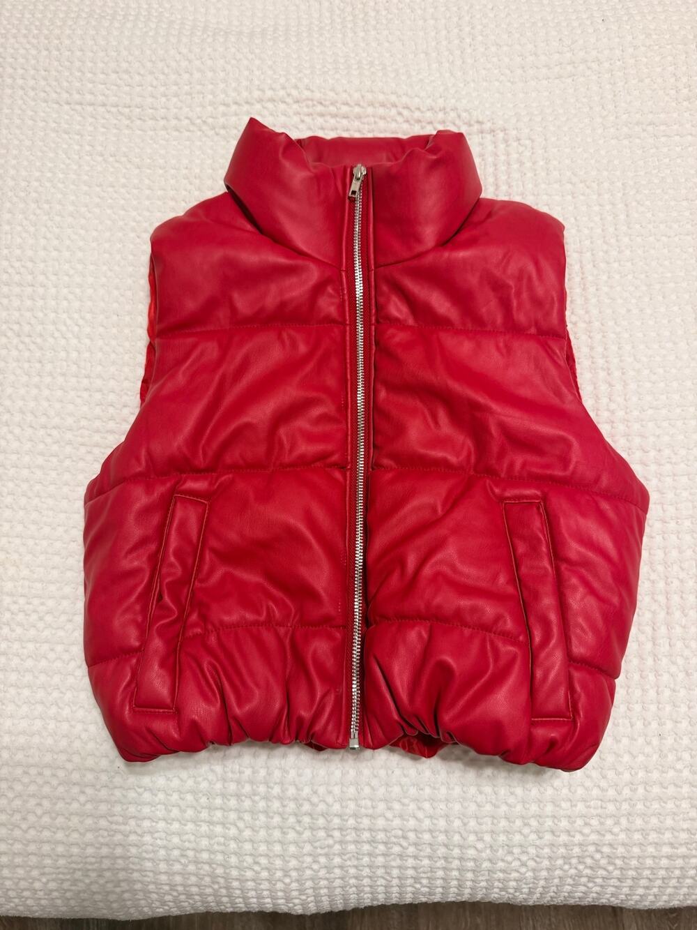 Ambiance Outerwear red faux leather puffer vest - Small